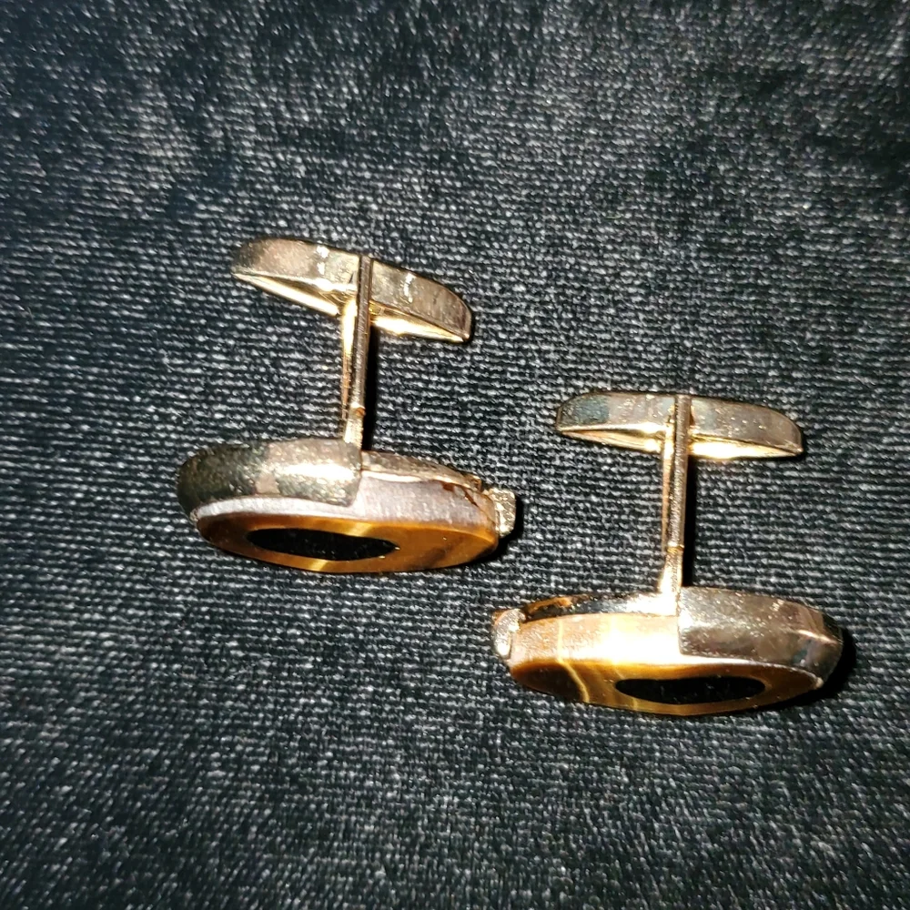 Swank Vintage Tigers Eye Black Onyx Cufflinks 1950's 1960's